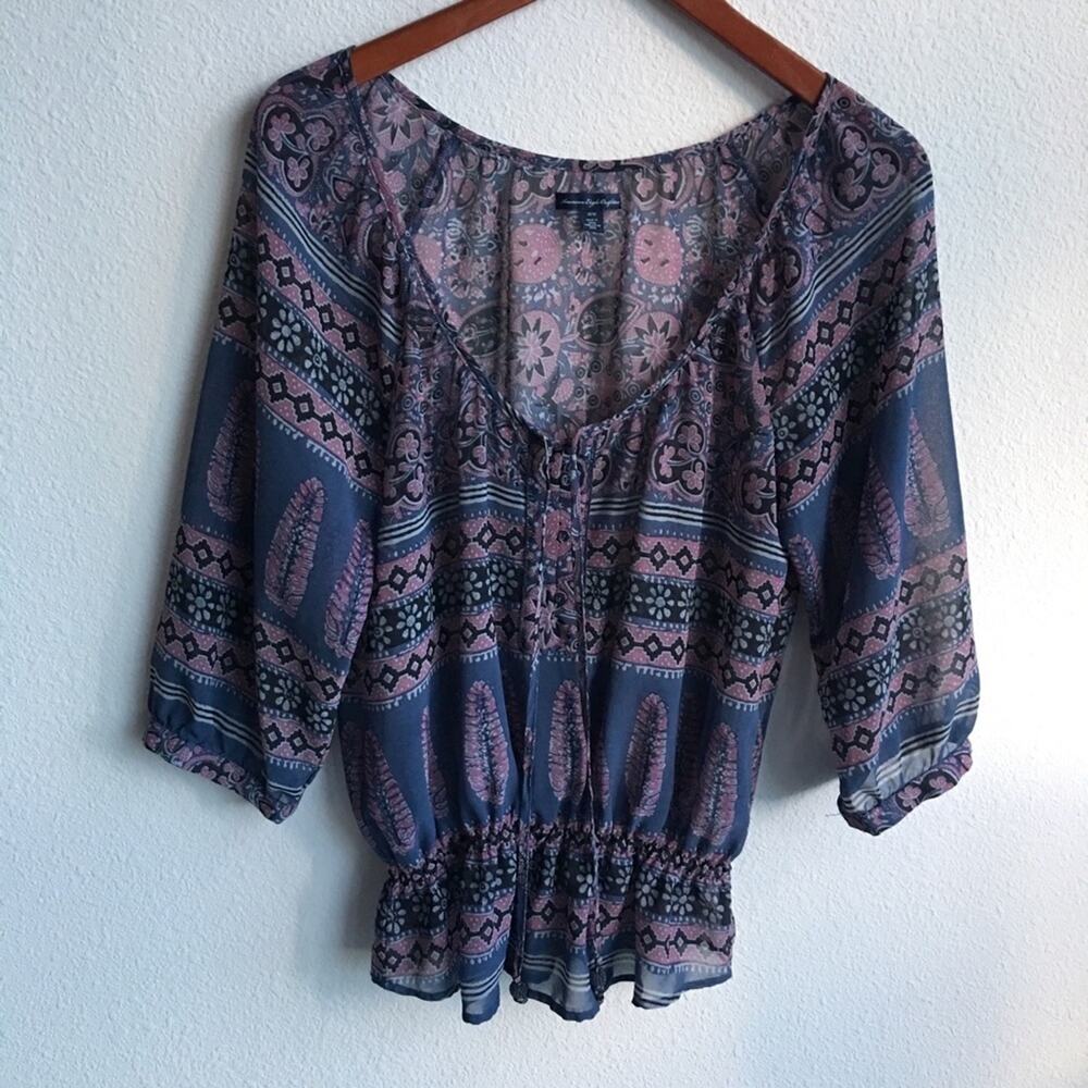 American Eagle Paisley Design Ruched Bottom Top Medium